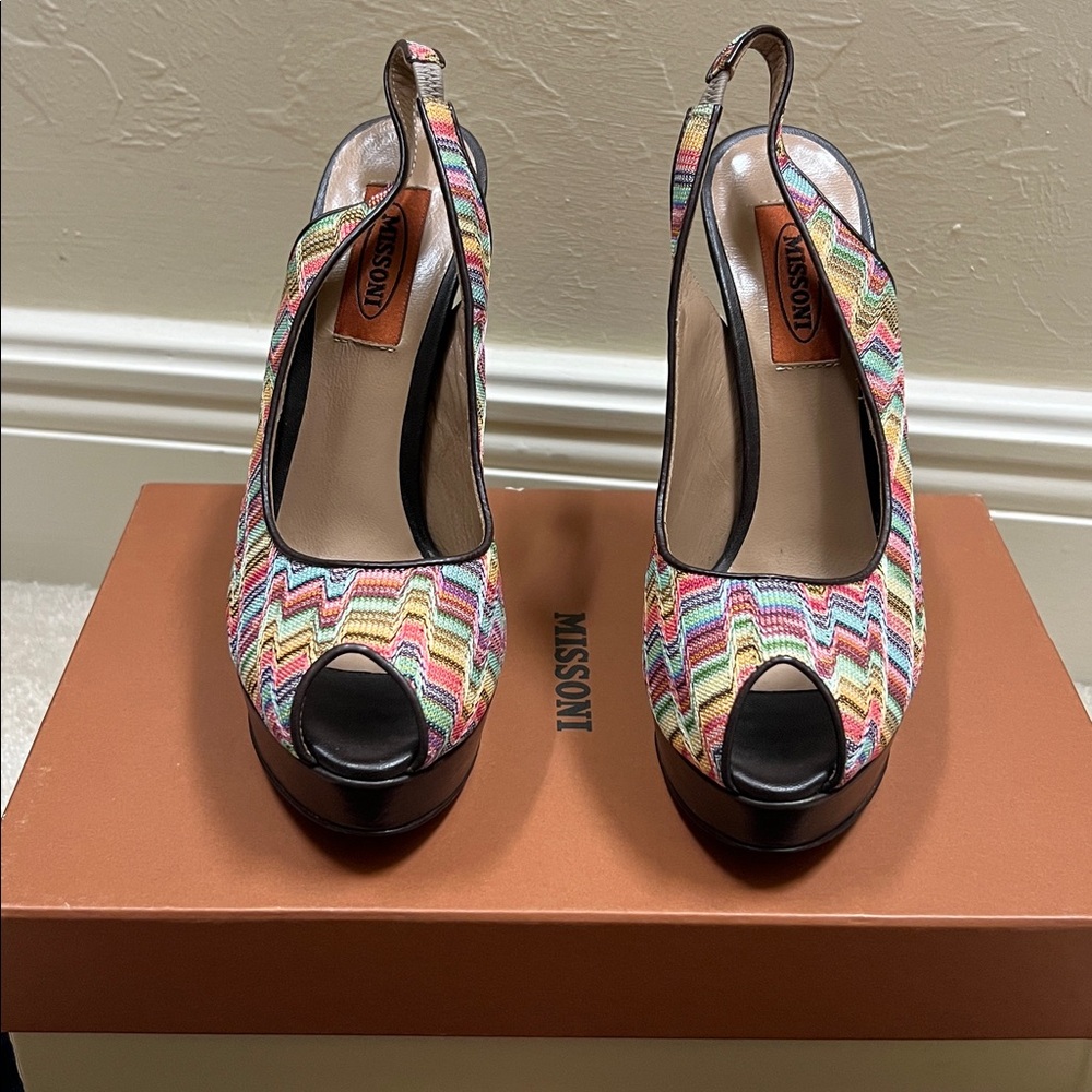 Missoni Multicolor Zigzag sling back Platform pumps high heels Shoes 37